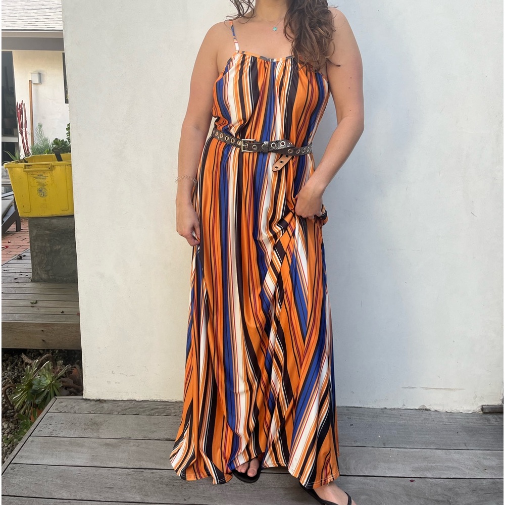 Long striped dress.